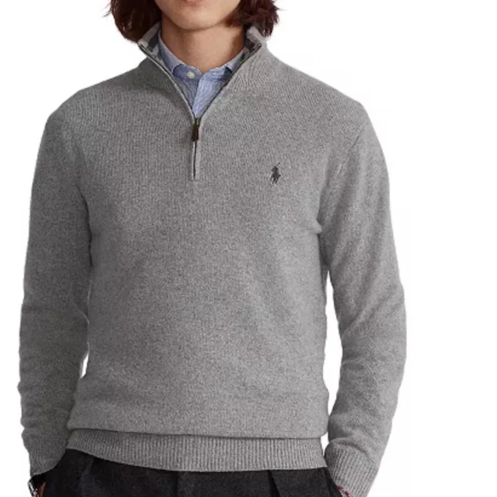 Polo Ralph Lauren XXL‎ 100% Cashmere Quarter Zip Pullover Sweater Mens Gray